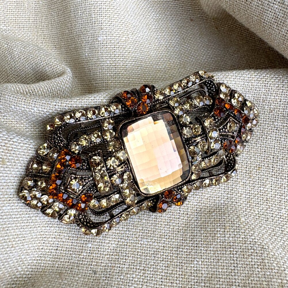 Tasha Victorian-inspired amber rhinestone brooch